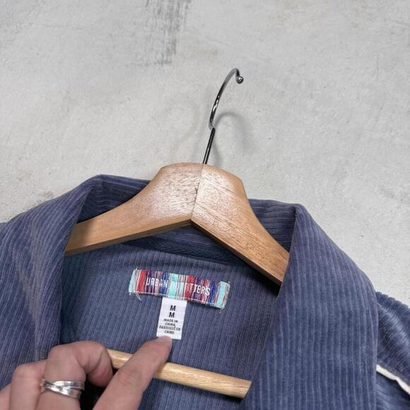 Urban Outfitters Blue Corduroy Long Sleeve Polo Shirt Retro Vertical Stripe Sz M - Picture 3 of 10